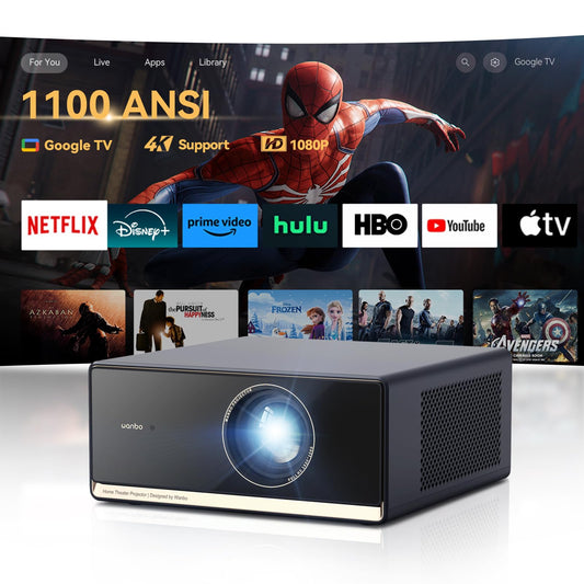 Wanbo X5 Pro 4K Projector – 1100 ANSI, Google TV, Auto Focus, WiFi, Bluetooth, Netflix