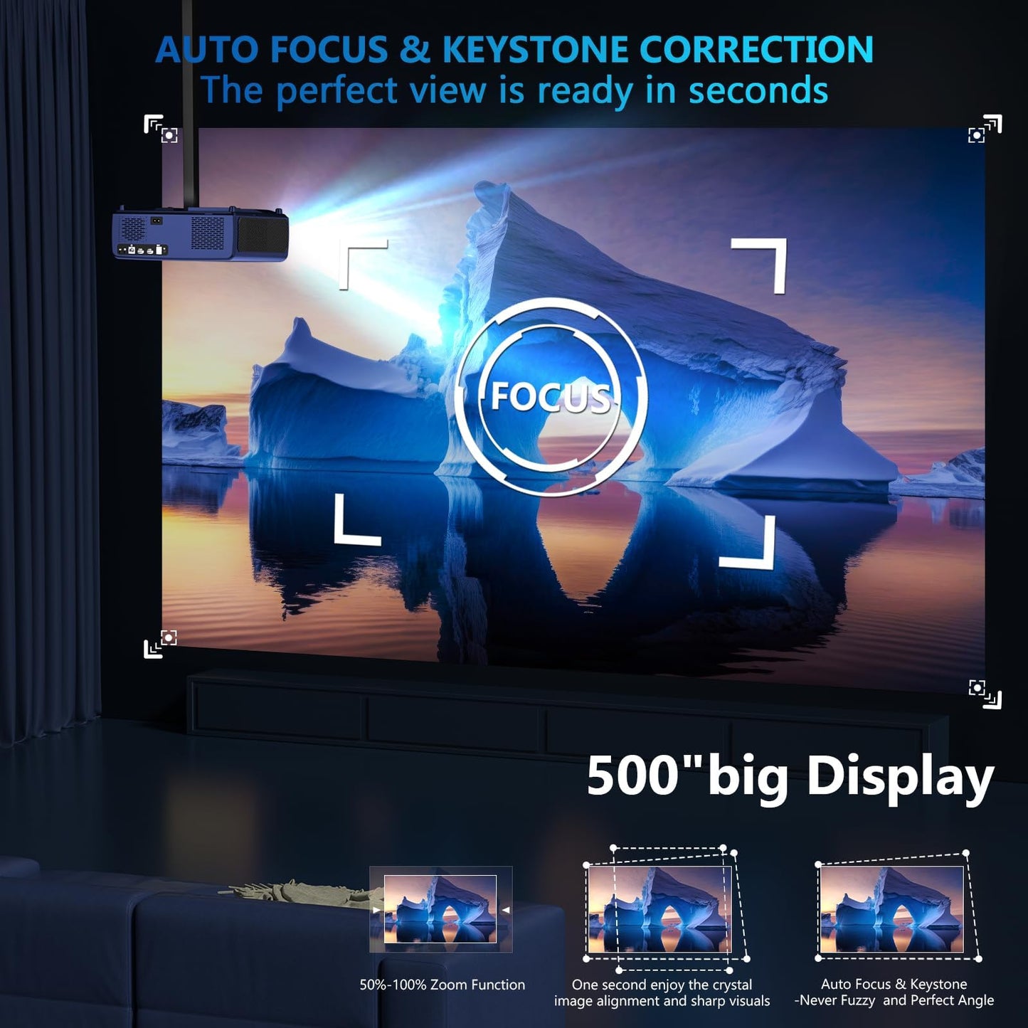 XNoogo 4K Smart Projector – 1300 ANSI Lumens, Auto Focus, WiFi 6, Bluetooth, 6D Keystone