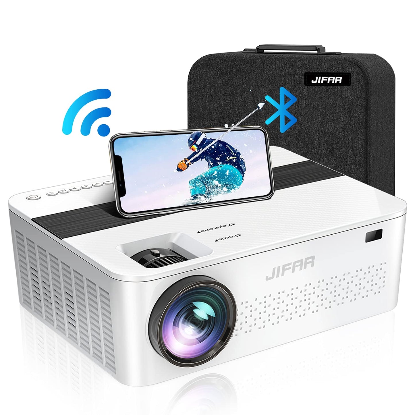 JIFAR 4K Projector – 1100 ANSI, 5G WiFi, Bluetooth, 450” Display, Dolby Audio, Zoom, Keystone