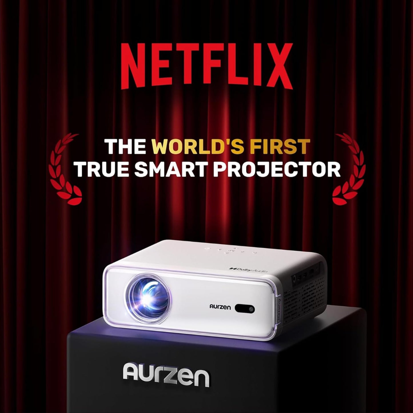 Aurzen EAZZE D1 Smart Projector – 1080P, Netflix Official, Auto Focus, WiFi, Bluetooth, Dolby Audio