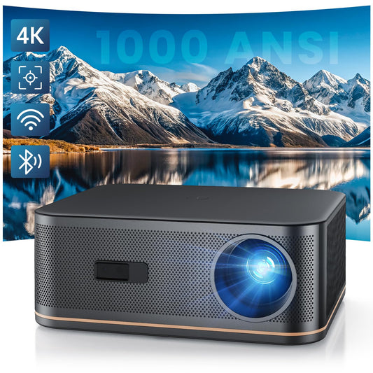 HAPPRUN 4K Home Theater Projector with 1000 ANSI Lumens Ultra HD Image, Auto Focus, WiFi 6 and Bluetooth 5.2, Projector for Indoor/Outdoor, Compatible with TV Sticks, Gaming Consoles, Phones