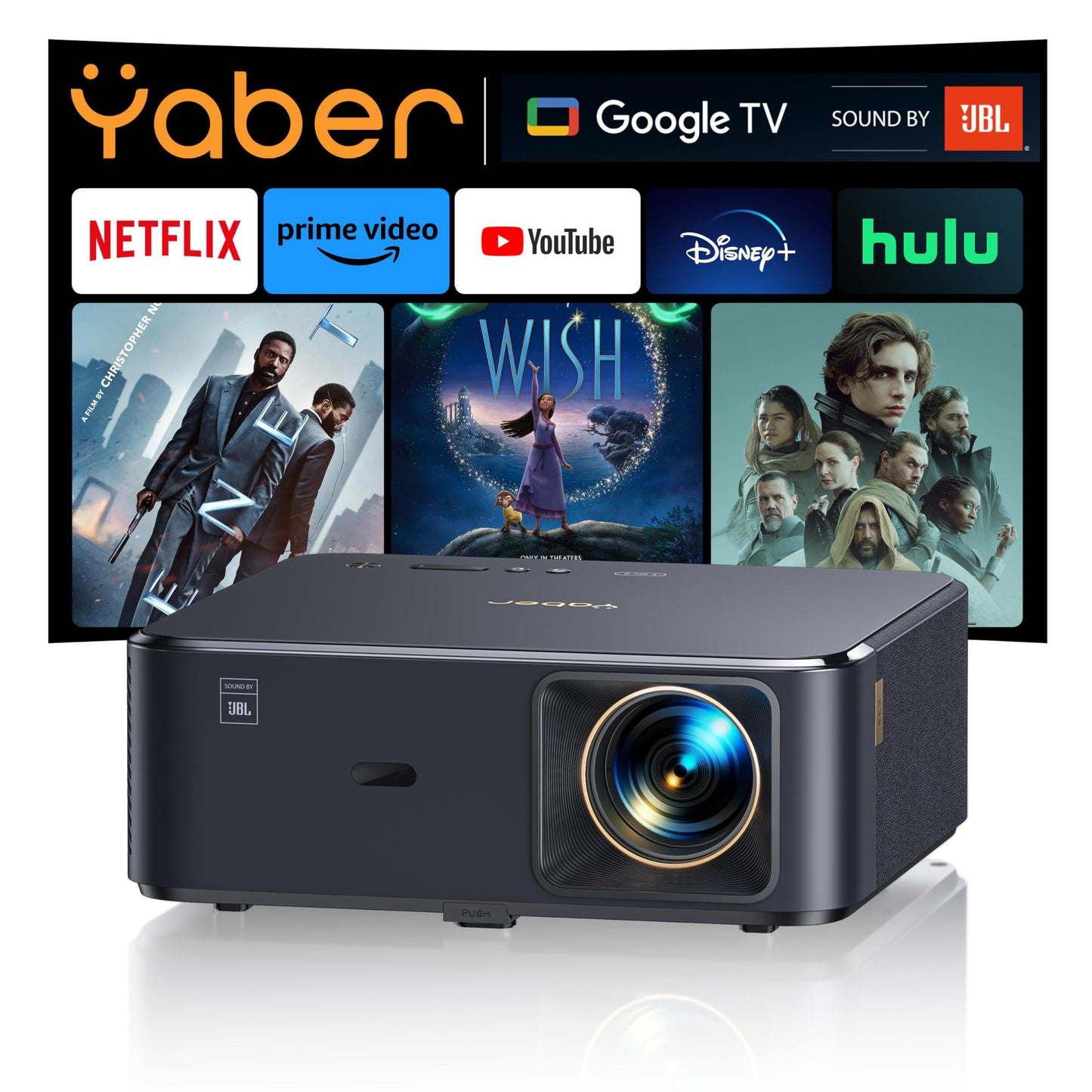 YABER K2s 4K Projector – 1000 ANSI, Android TV, WiFi 6, JBL Sound, Dolby Audio, Netflix