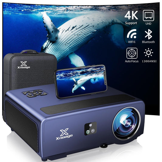 XNoogo 4K Smart Projector – 1300 ANSI Lumens, Auto Focus, WiFi 6, Bluetooth, 6D Keystone