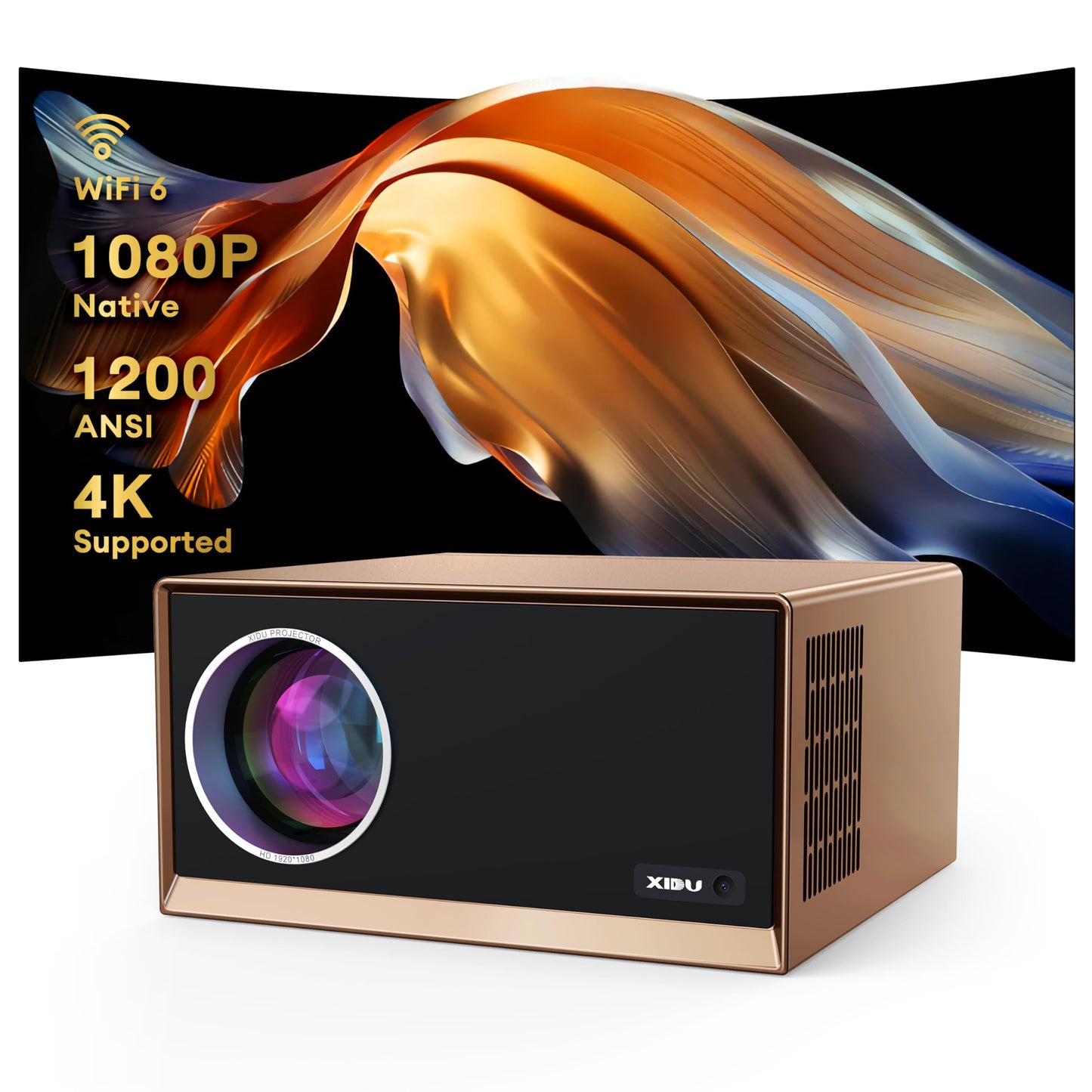 XIDU 4K WiFi Projector – 1200 ANSI Lumens, 25% Zoom, HDR10+, 20W Speakers, 6D/6P Keystone